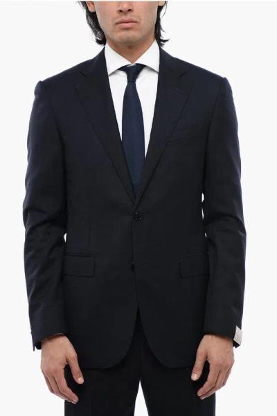 Corneliani Notch Lapel Academy Virgin Wool Blazer In Blue