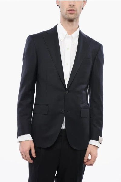 Corneliani Notch Lapel Leader Virgin Wool Blazer In Black