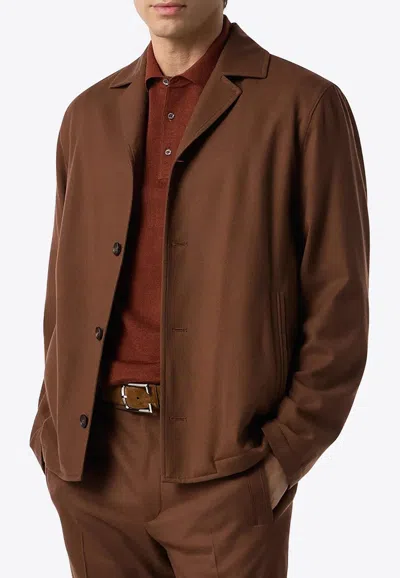 Corneliani Notched-collar Wool Overshirt In Brown