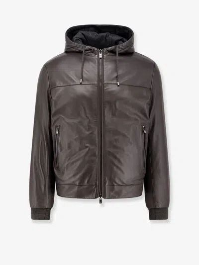 Corneliani Padded Reversible Leather Jacket In Brown