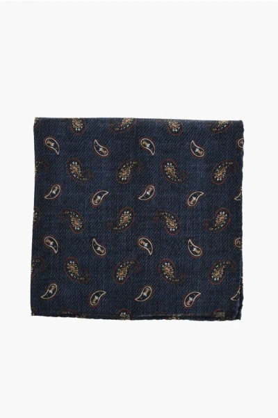 Corneliani Paisley Motif Wool Pocket Square In Blue