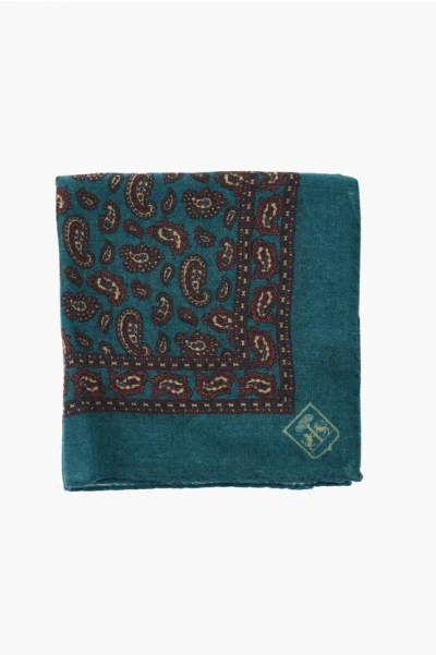 Corneliani Paisley Motif Wool Pocket Square In Green