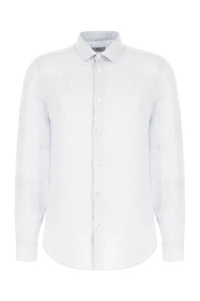 Corneliani Pastel Light Blue Linen Shirt In Bianco