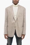 Corneliani Cc Collection Half-lined Jacquard Linen Blazer With Patch Po
