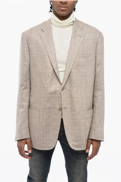 Corneliani Patch Pocket Gate Silk Blazer In Neutral