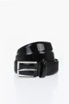 Corneliani Patent Leather Belt With Silver-tone Buckle 30mm In Black