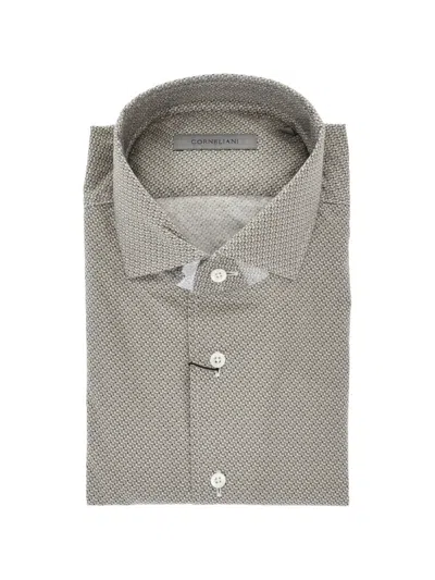 Corneliani Patterned French-collar Shirt In Gray