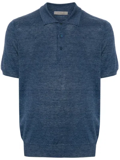 Corneliani Patterned-jacquard Polo Shirt In Blue
