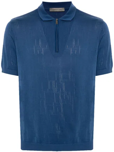 Corneliani Patterned-jacquard Polo Shirt In Blue