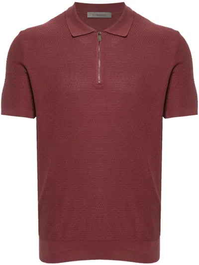 Corneliani Patterned-jacquard Polo Shirt In Red