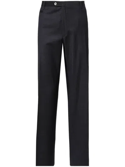 Corneliani Patterned-jacquard Wool Tailored Trousers In Blue