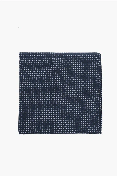 Corneliani Patterned Pure Silk Pocket Square In Blue