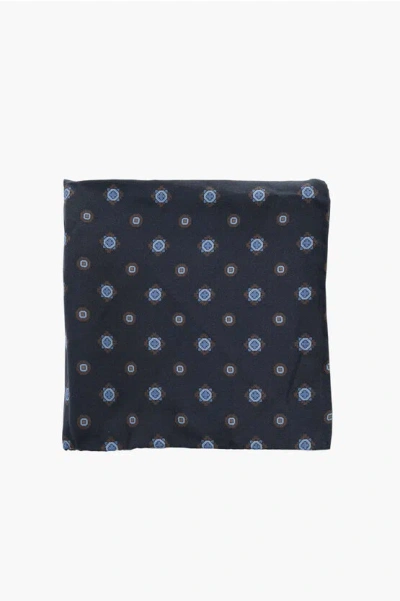 Corneliani Patterned Pure Silk Pocket Square In Blue