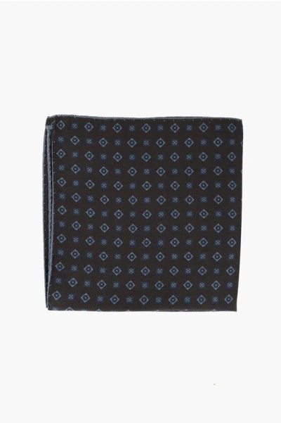 Corneliani Patterned Silk Pocket Square In Black