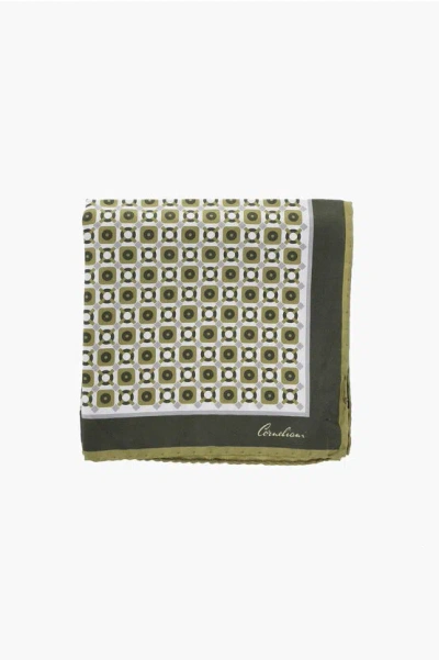 Corneliani Patterned Silk Pocket Square In Green