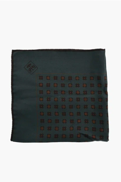 Corneliani Patterned Silk Pocket Square In Green