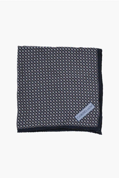 Corneliani Patterned Silk Pocket Square With Printed Logo