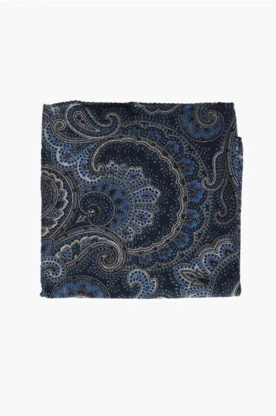 Corneliani Patterned Virgin Wool Pocket Square In Blue