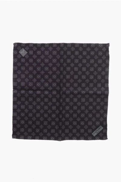Corneliani Patterned Wool Pocket Square In Black