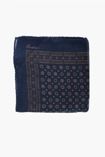 Corneliani Patterned Wool Pocket Square In Blue