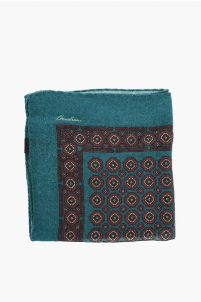 Corneliani Patterned Wool Pocket Square In Green