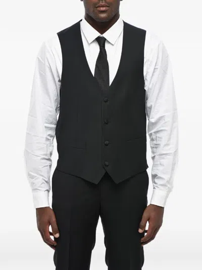 Corneliani Patterned-jacquard Button-up Waistcoat In Black