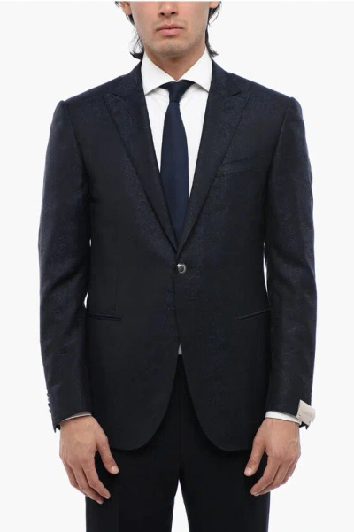 Corneliani Peak Lapel Cerimonia Academy Jacquard Blazer In Blue
