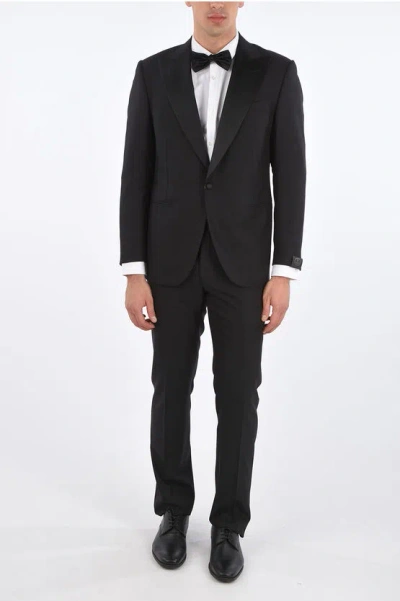 Corneliani Peak Lapel Leader Smoking With Welt Pockets In Black