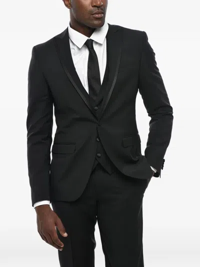 Corneliani Peak-lapel Three-piece Suit In Black