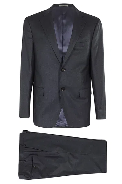 Corneliani Pied De Poule Wool Suit With Tailored Fit In Blue