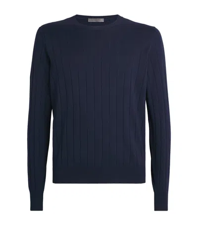 Corneliani Pima Cotton Crew-neck Jumper In Navy