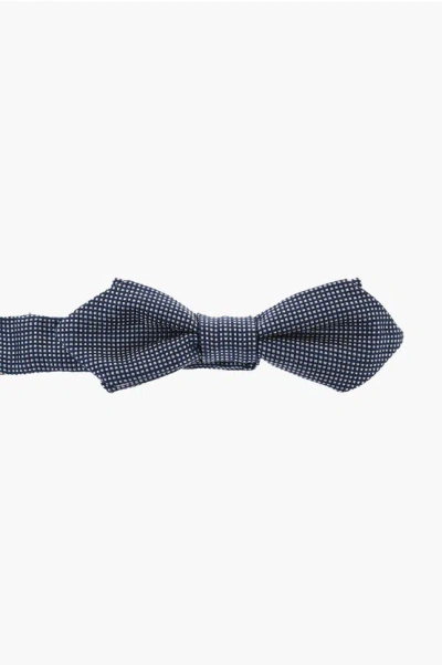 Corneliani Pin Check Patterned Silk Bow Tie In Blue