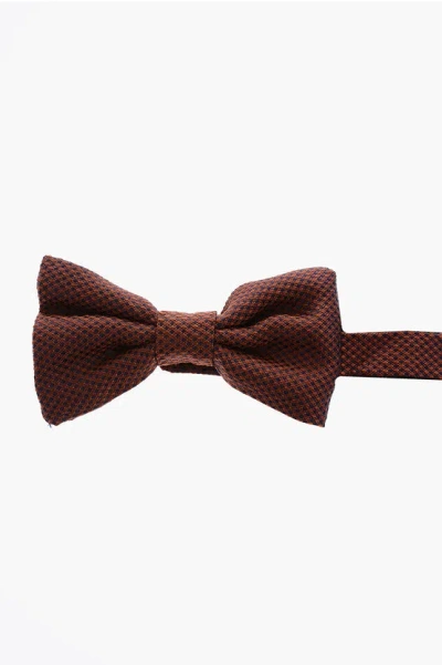 Corneliani Pin Point Silk Bow Tie In Brown