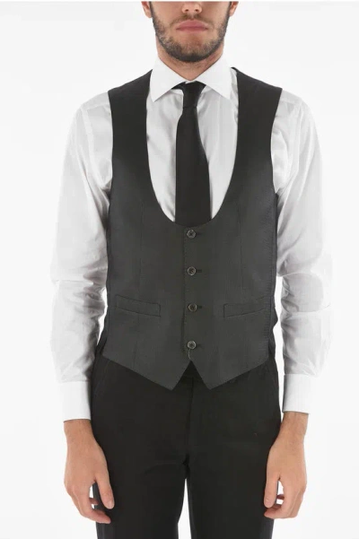 Corneliani Pin Point Silk Ceremony Academy Vest In Black