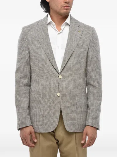 Corneliani Pin-detail Houndstooth Blazer In Gray