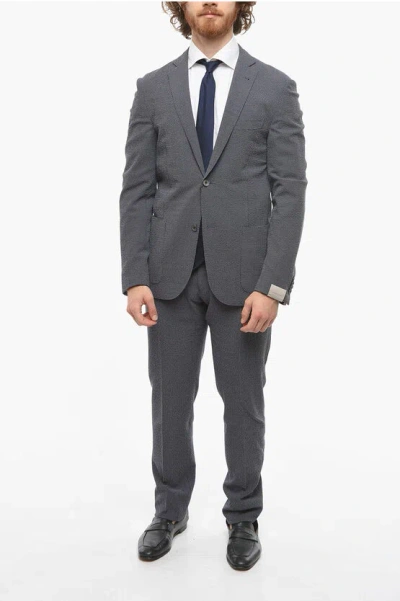Corneliani Pink Check Gate Wool And Silk Stretchy Suit In Gray