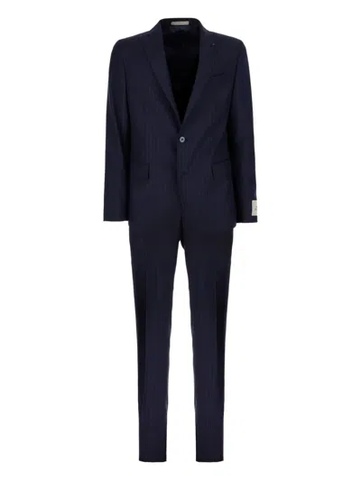 Corneliani Pinstripe Buttoned Suit In Blue