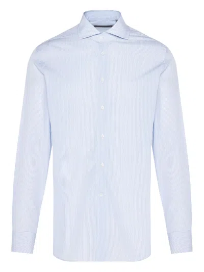 Corneliani Pinstripe Long-sleeved Shirt In Blue
