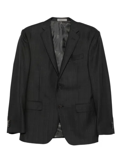 Corneliani Pinstripe Wool Suit In Black