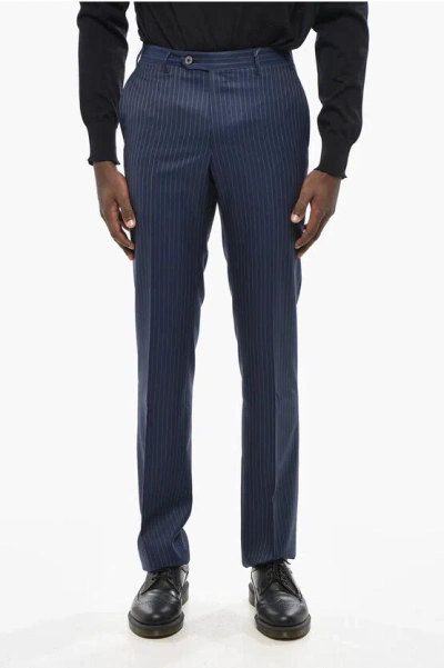 Corneliani Pinstriped Virgin Wool Leader Pants In Blue