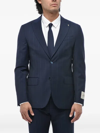 Corneliani Pinstripe-pattern Single-breasted Suit In Blue