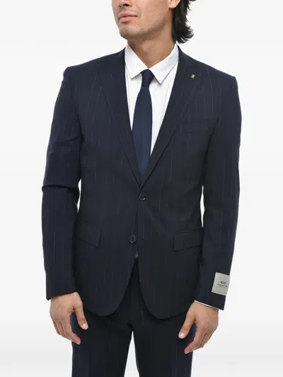 Corneliani Pinstripe-pattern Single-breasted Suit In Blue