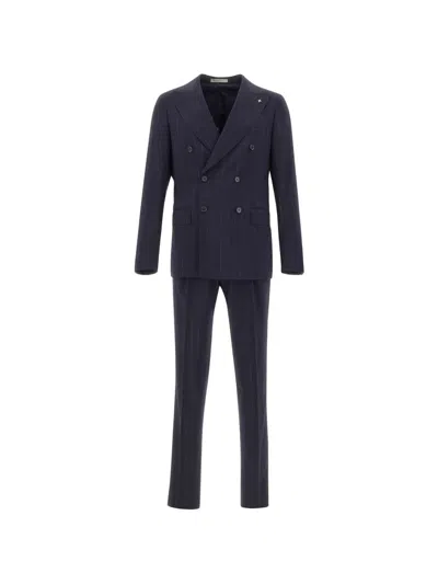 Corneliani Pinstripe-print Double-breasted Suit In Blue