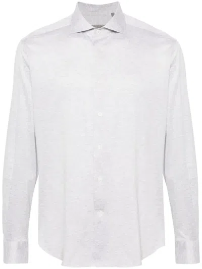 Corneliani Piqué-weave Long-sleeve Shirt In Grey