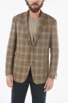 Corneliani Plaid Flax And Virgin Wool Side Vents Notch Lapel 2-button B