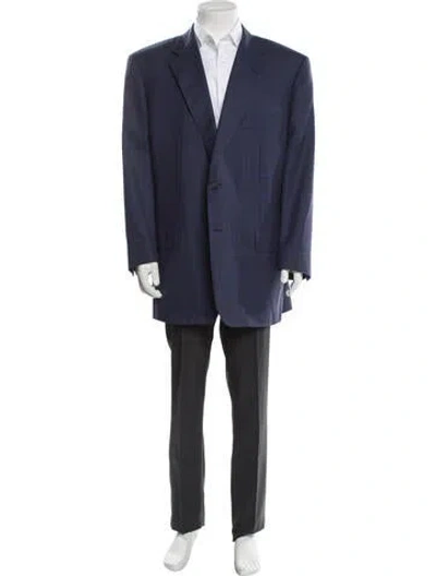 Pre-owned Corneliani Plaid Print Overcoat In Blue