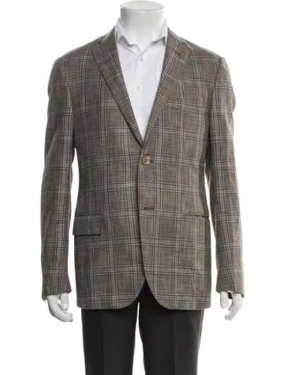 Pre-owned Corneliani Plaid Print Peacoat In Brown