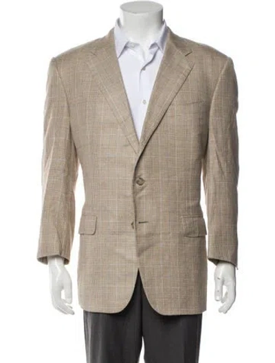Pre-owned Corneliani Plaid Print Peacoat In Neutral