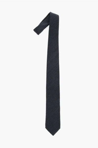 Corneliani Plain Herringbone Virgin Wool And Silk Tie