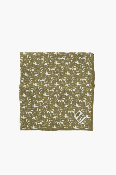 Corneliani Plant Motif Linen Pocket Square In Green
